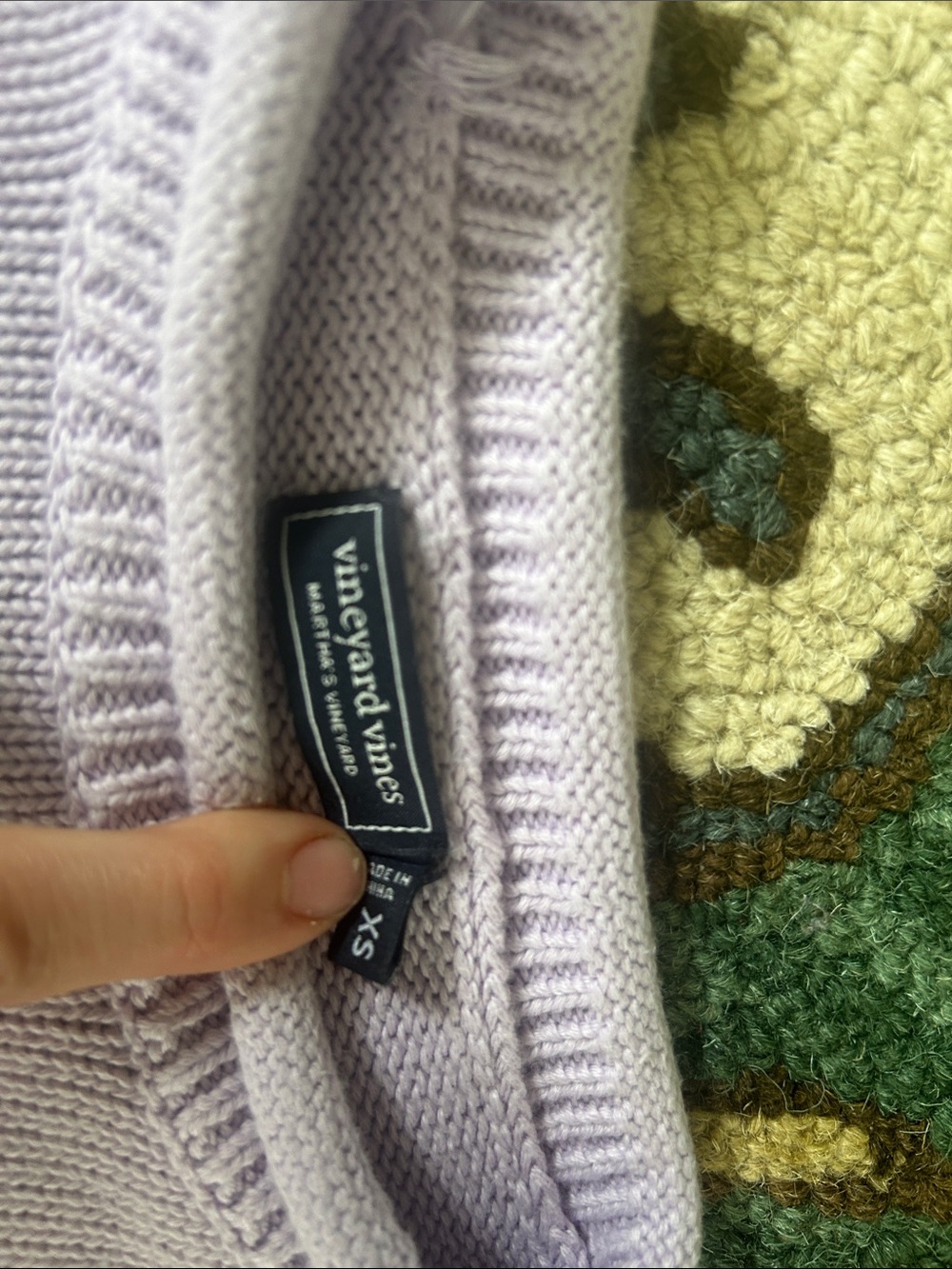 Vineyard Vines White Crewneck Sweater Lavender with Navy Stripes - Picture 3 of 4